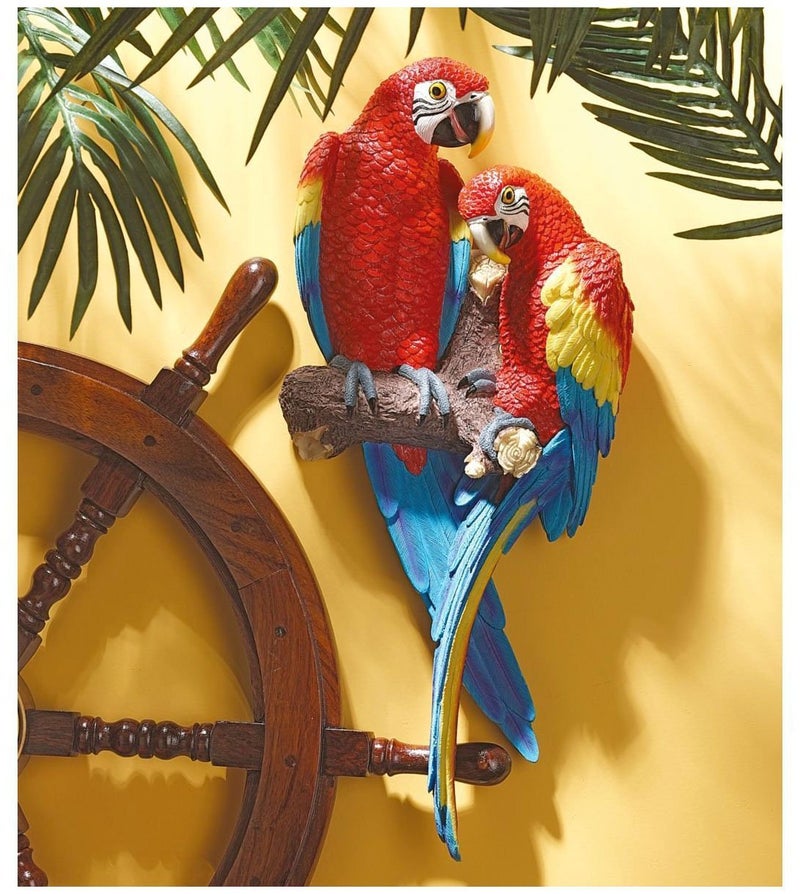 Design Toscano Tropical Scarlet Macaws Wall Sculpture, 22 Inch, Polyresin, Full Color - Image 1